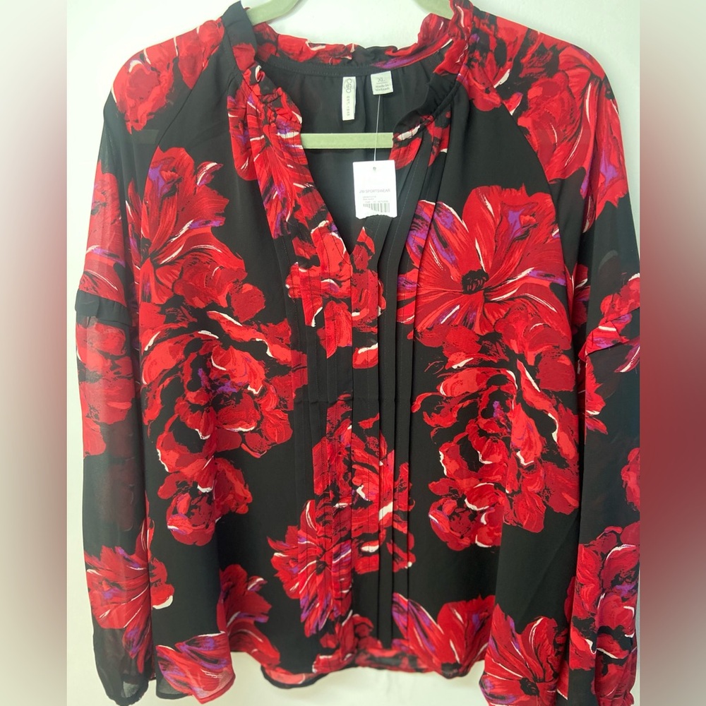 Cato Red Long Sleeve Graphic Blouse